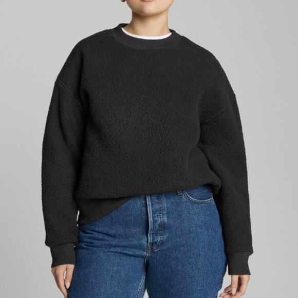 Everlane Renew Teddy Oversized Crew Sweatshirt Black‎ - Picture 1 of 10